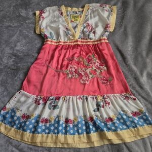 Johnny Was Floral Dress 100% Silk - Pink, White, and Blue